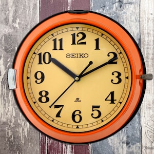 Maritime Seiko Wall Clock Silent Sweep Movement Nautical Slave Clock Industrial Retro Ship Clock Clock  non ticking Vintage 1900&#39;s