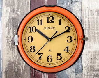 Reloj de pared marítimo Seiko Movimiento de barrido silencioso Reloj esclavo náutico Reloj de barco retro industrial Reloj sin tictac Vintage 1900