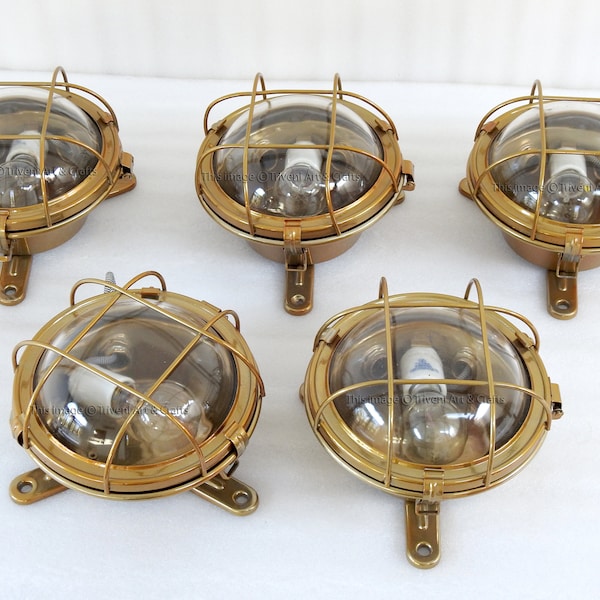 Luz de convés de parede de teto de antepara, acabamento em latão náutico vintage, recuperada