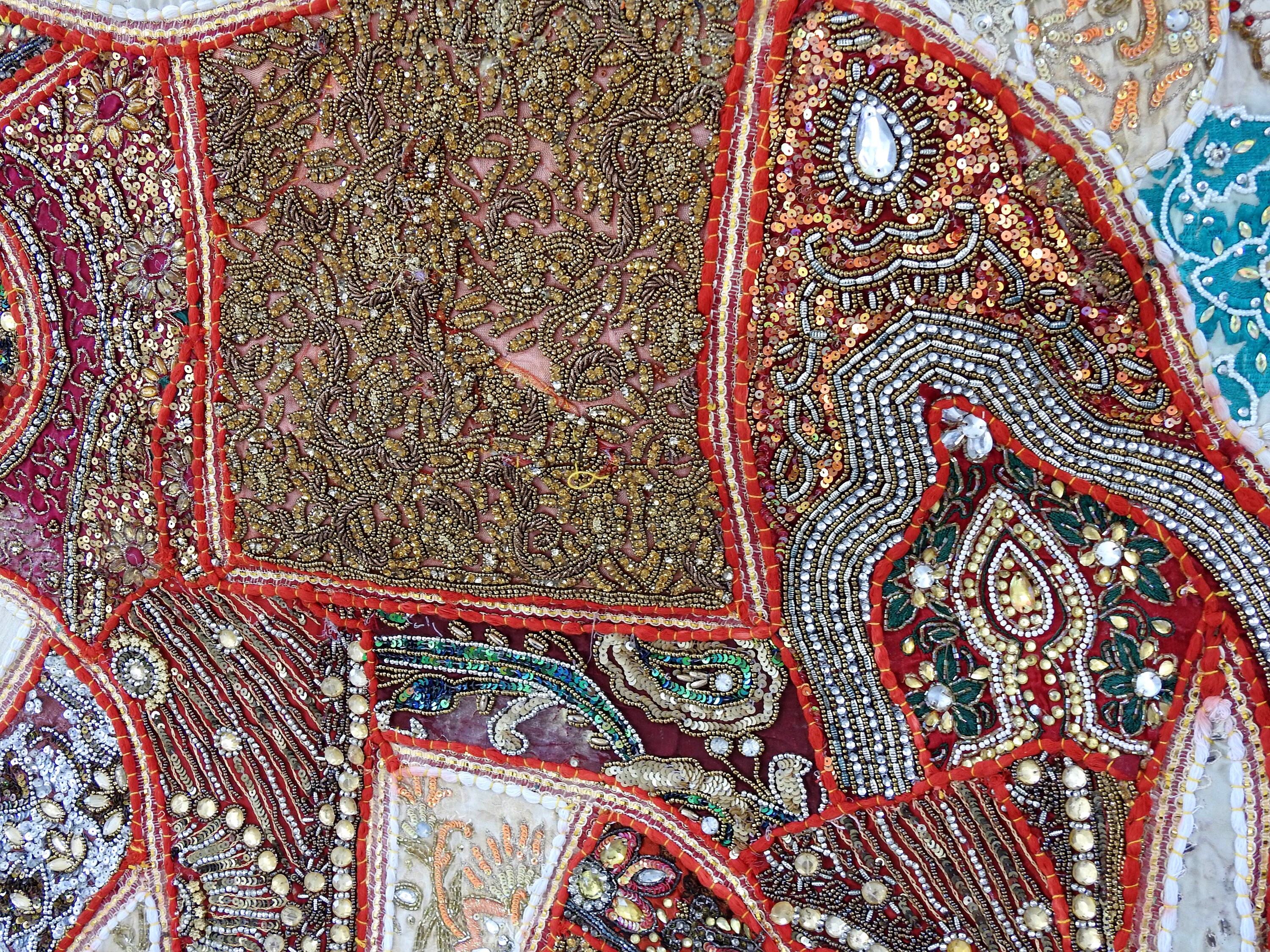 Éléphant Zari Brodé Indien Coton Patchwork Couvre-Lit Tenture Murale