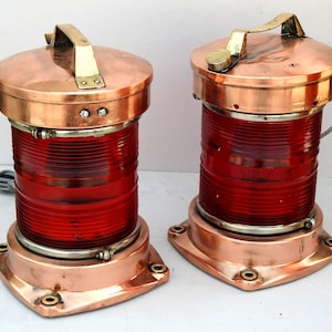 Set of 2 Hamburg Vintage Maritime Nautical Fanus Lantern Salvage Copper Brass Ship Lamp Electric Navigation Lamp Restaurant