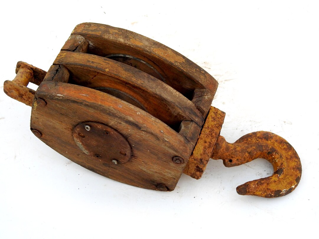 Vintage Wooden Pulley Large Hook Barn Primitive Block & Tackle Hook Nautical Maritime Etsy