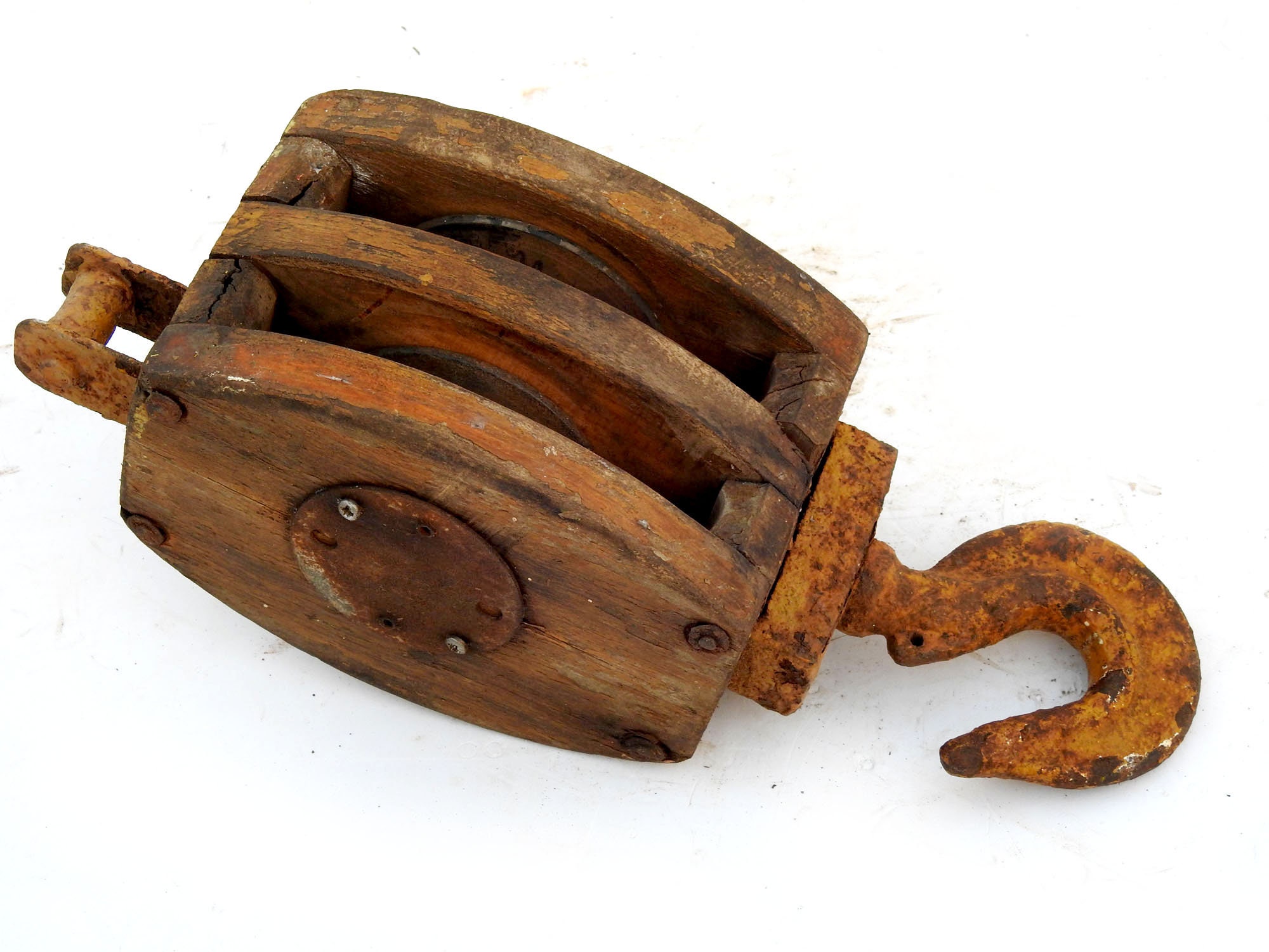 Vintage Wooden Pulley Large Hook Barn Primitive Block & Tackle Etsy UK