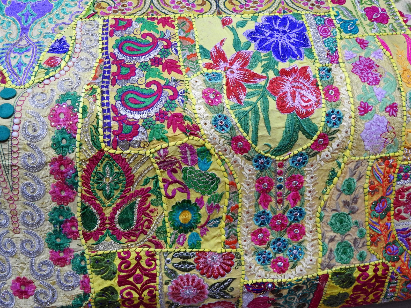 Vintage Block Print Throw Bed Coverlet Tablecloth Bohemian Textile 60