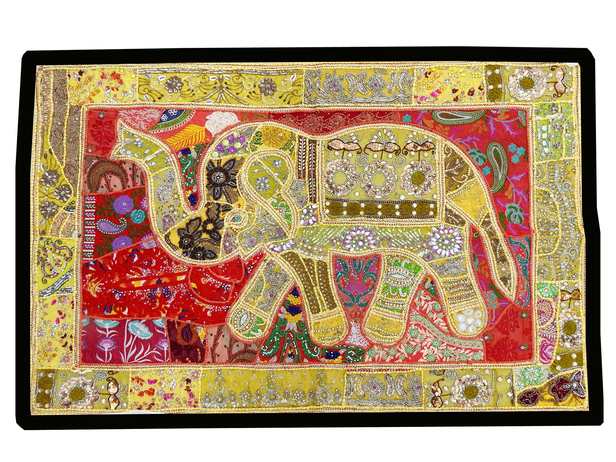 60" INDIAN BEADED TAPESTRY WALL HANGING Vintage Ethnic Decorative Traditional 60" INDIAN BEADED TAPESTRY WALL HANGING Vintage Ethnic Decorative Traditional