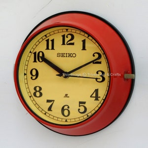 Maritime Seiko Vintage Wall Clock Nautical Slave Clock Navigation Industrial Ship Wall Clock Analog Quartz Home & Kitchen Clock Japan Red