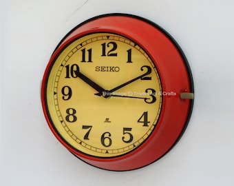 Maritime Seiko Vintage Wall Clock Nautical Slave Clock Navigation Industrial Ship Wall Clock Analog Quartz Home & Kitchen Clock Japan Red