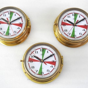 Set of 3 World Clock Vintage Nautical Maritime Clock Royal Mariner, Solid Brass Navigation Ship Maritime Clock  Made in Germany Radio Marine