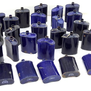 WW1 WW2 army enamel water canteen, vintage navy blue enamel military canteen, Indian army water bottle enameled flask