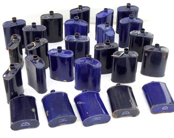 Vintage Navy Blue Enamel Military Canteen: WW1 WW2 Army Flask