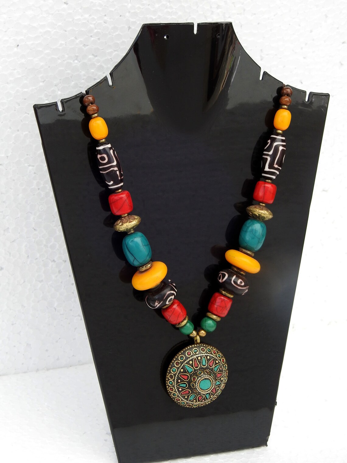 Nepali Tibetan Necklace Turquoise Stone Beaded Pendant Ethnic Etsy