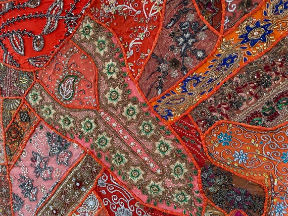 Tenture murale indienne lourde brodée vintage sari zari travail tapisserie