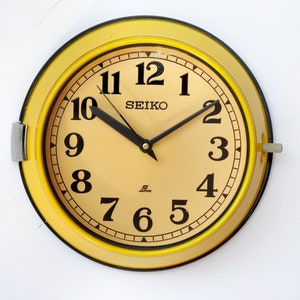 Vintage Seiko Wall Clock Maritime Nautical Slave Clock Retro Ship Wall Clock Industrial clock Made in Japan Yellow