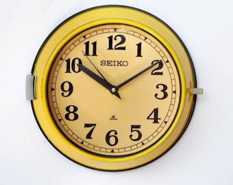 Vintage Seiko Wall Clock Maritime Nautical Slave Clock Retro Ship Wall Clock Industrial clock Made in Japan Yellow