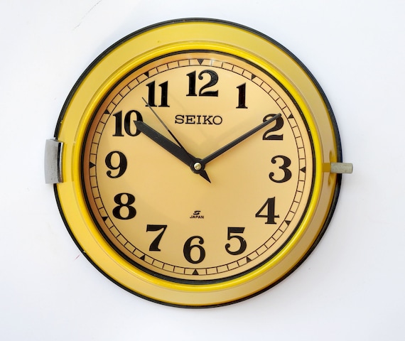 Vintage Seiko Maritime Wall Clock: Yellow Nautical Ship Clock