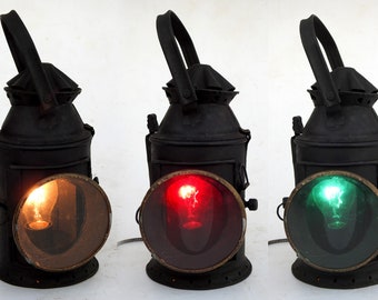 Vintage Railroad Lantern Indian Railway Lamp Adlake Style Antique 1900's Railway Electric Plug In Lamp Red and Green Signal Light