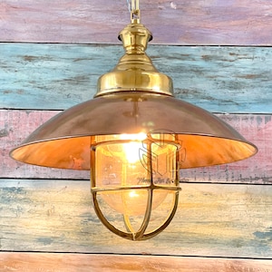 Nautical Maritime Brass Hanging Light Copper Shade Passageway Bulkhead Ship Industrial Navigation Restaurant Cafe Lights