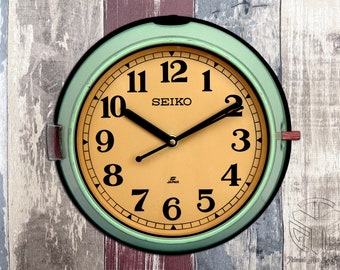 Maritime Seiko Silent Sweep Wall Clock Nautical Slave Clock vwall clock Aqua Marine non ticking Vintage 1900's