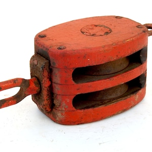 Vintage Wooden Pulley Large Hook Barn Primitive Block & Tackle Hook Nautical Maritime