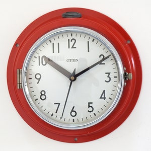 Reloj de pared Citizen Maritime vintage: reloj náutico rojo
