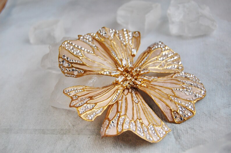 Wedding large flower earring Bridal hairpin big Golden flower