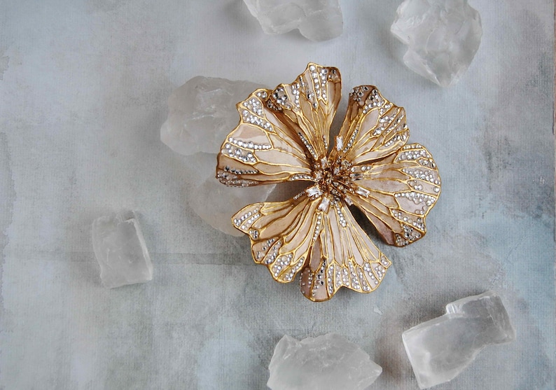Wedding large flower earring Bridal hairpin big Golden flower