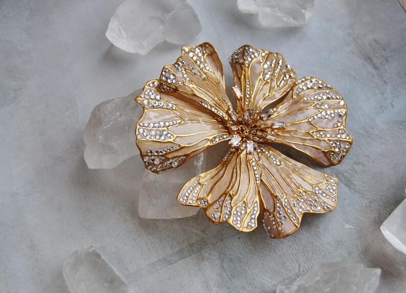 Wedding large flower earring Bridal hairpin big Golden flower