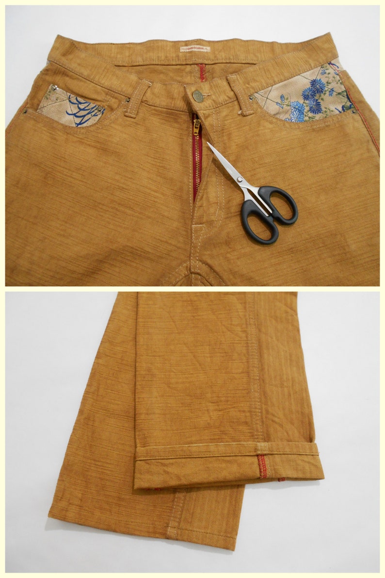 Kura Jeans Kura Japanese Traditional Design Patchwork Wabash Denim Pants Kura Vintage Pants Made in Japan Size 32x32
