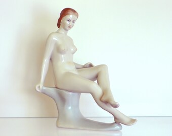 Vintage Hungarian Aquincum porcelain nude lady girl figurine stamped hand paint