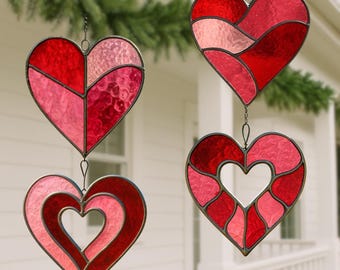 Stained Glass Heart Ornament Patterns – Set of 4 Romantic Suncatcher Templates, Mother’s Day Gift, Christmas Hearts Window Art PDF File