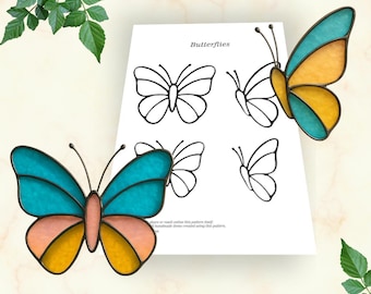 Stained Glass Butterfly Pattern Set of 2 Simple Designs in 2 Sizes, Download PDF Template for Suncatchers  Beginner Friendly DIY Glass Craft