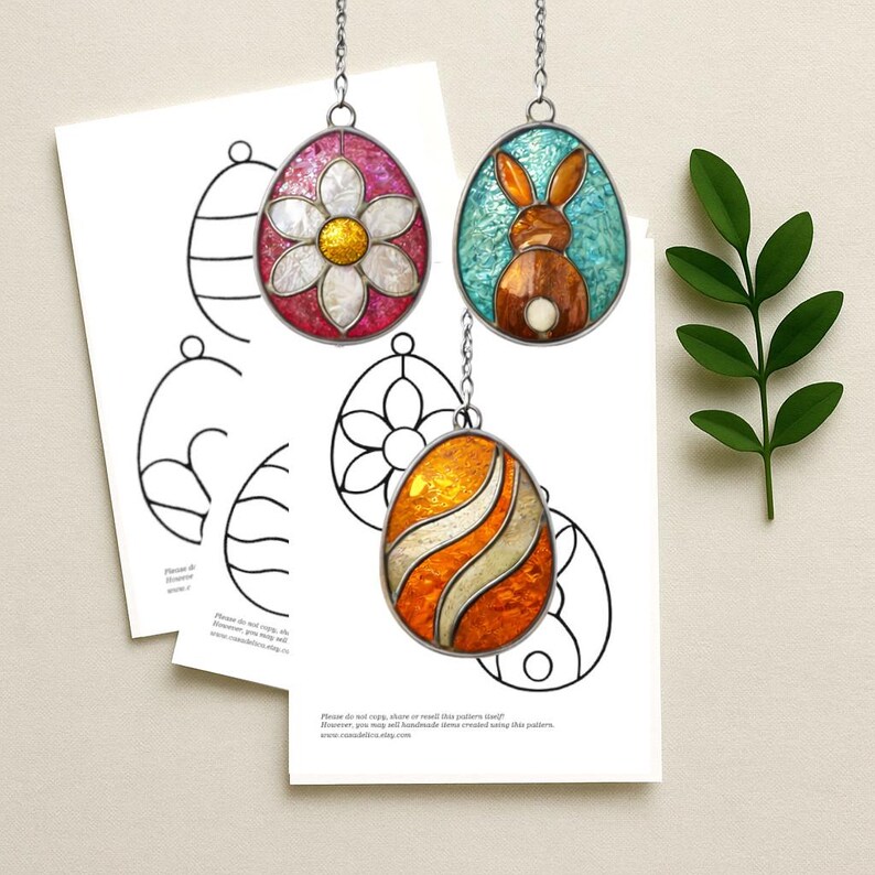 Easter Eggs Stained Glass Pattern Set – Bunny, Chick, Floral and ...