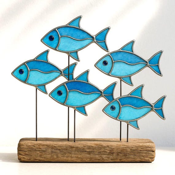 Stained Glass Fish Suncatcher Pattern • Nautical Window Decor • DIY Mozaic Glass PDF Template • Coastal Beach Home Decor Handmade Ocean Gift