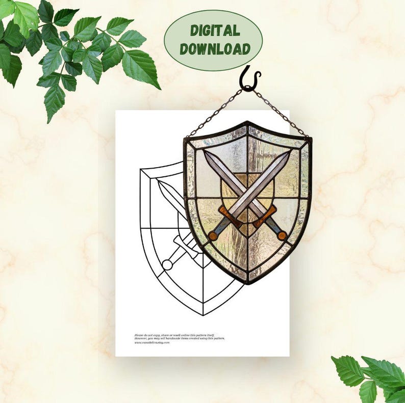 Medieval Sword Stained Glass Pattern, Shield Window Panel Template ...