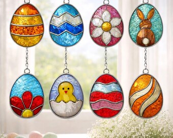 Easter Eggs Stained Glass Pattern Set – Bunny, Chick, Floral And Abstract Egg Suncatcher Templates, Spring Window Decor Handmade Gift Idea
