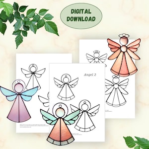 3 modelli di ornamenti di angeli in vetro colorato, pacchetto di angeli fai da te da scaricare digitalmente, da principiante a intermedio, ornamenti natalizi, uso commerciale