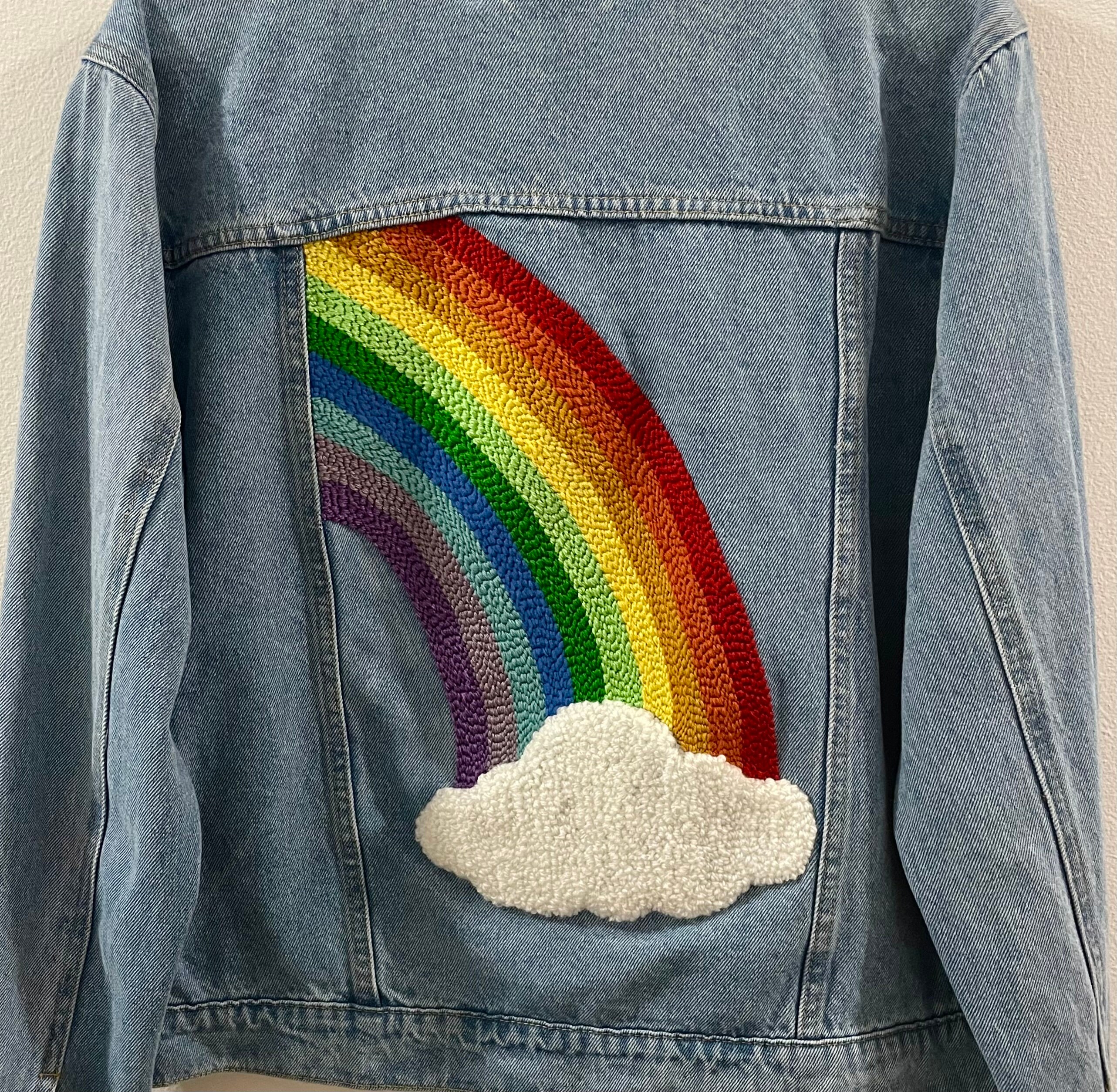 Over the Rainbow Embroidered Punch Needle Denim Jacket - Etsy Over the Rainbow Embroidered Punch Needle Denim Jacket - Etsy