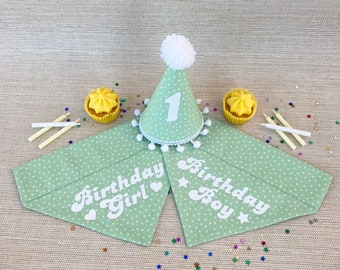 Dog Birthday Bandana ~ Birthday Boy or Girl Bandana & Hat