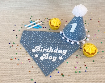 Dog Birthday Bandana ~ Birthday Boy Bandana & Hat