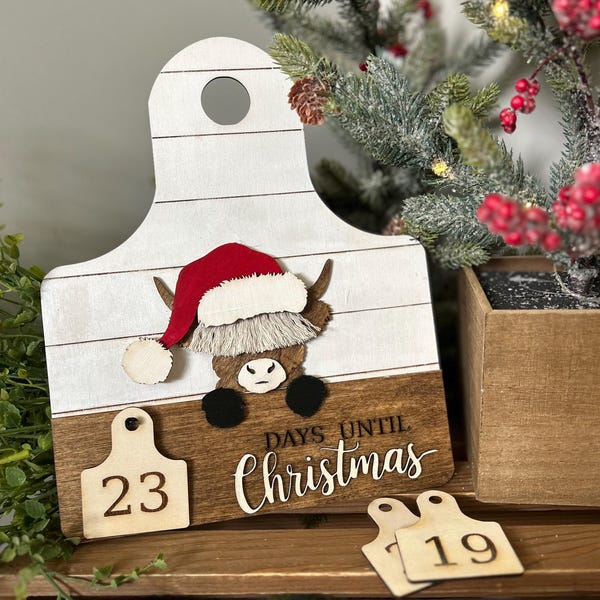 Farmhouse Highland Cow Christmas Countdown Sign: Farmhouse Holiday Decor