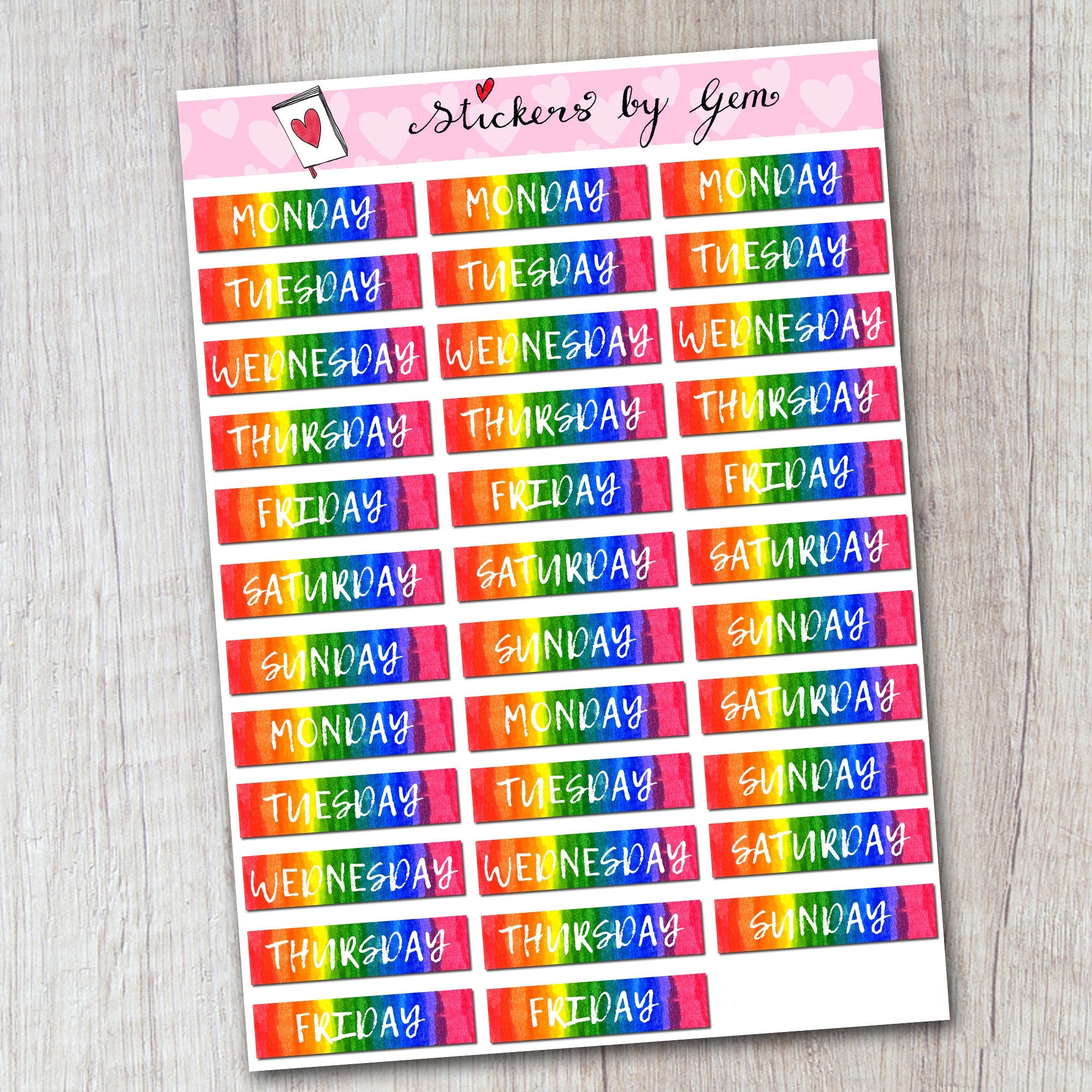 Bullet Journal Planner Stickers Weekdays Rainbow Etsy UK