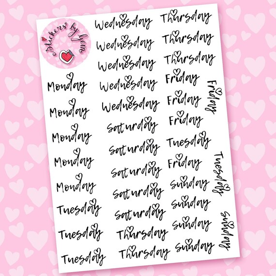 Bullet Journal Planner Stickers Weekdays Hearts Bullet Journal Planner Stickers Weekdays Hearts