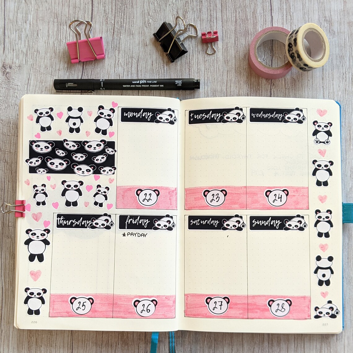 bullet journal planner stickers panda love weekly kit etsy