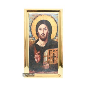 Jesus Christ of Sinai 15 x 27 cm [5.9 x 10.6 in] Gilding Effect Background Orthodox Icon - Silk Screen Technique - Mounting Point Gift Ready
