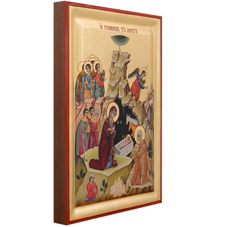 Jesus Christ Nativity - Original Mt Athos Orthodox Icon - Recessed ...