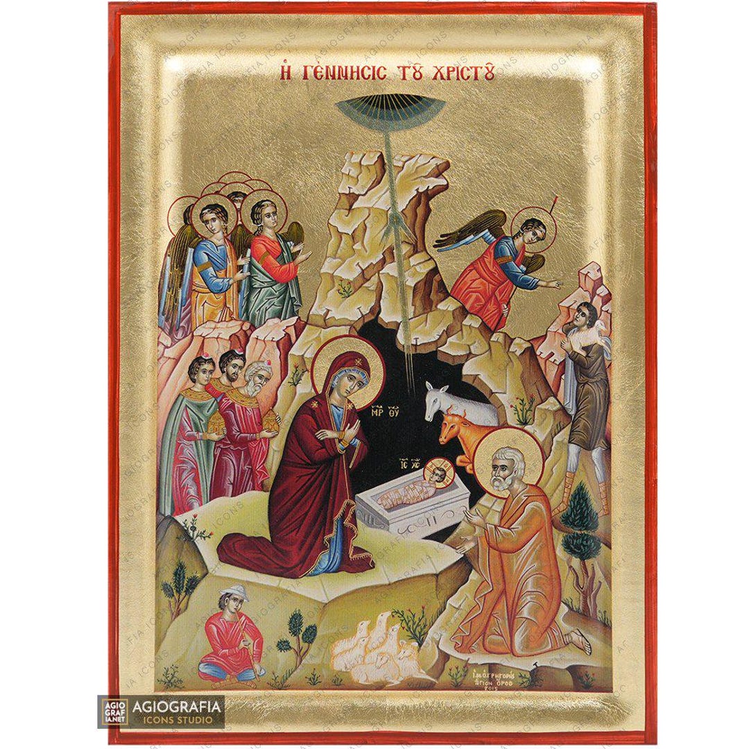 Jesus Christ Nativity - Original Mt Athos Orthodox Icon - Recessed ...