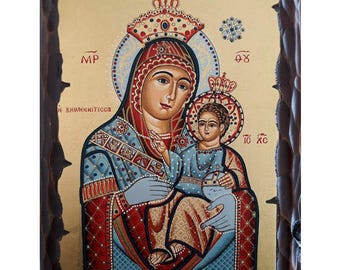 Virgen María Vithleem - Fondo de pan de oro sobre madera maciza de pino tallada a mano. Técnica de envejecimiento. Punto de montaje. Estuche. LISTO PARA REGALO.
