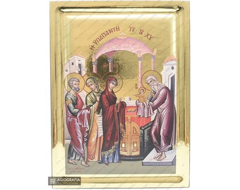 Presentation of The Lord at the Temple Christian Orthodox Icon on Wood with Gilding Effect background