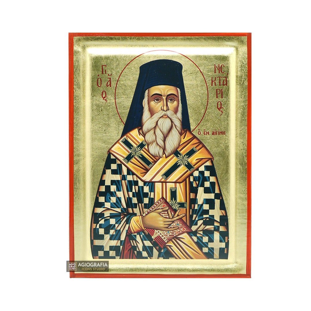 Saint Nektarios Christian Orthodox Icon on Wood With Gold Leaf - Etsy