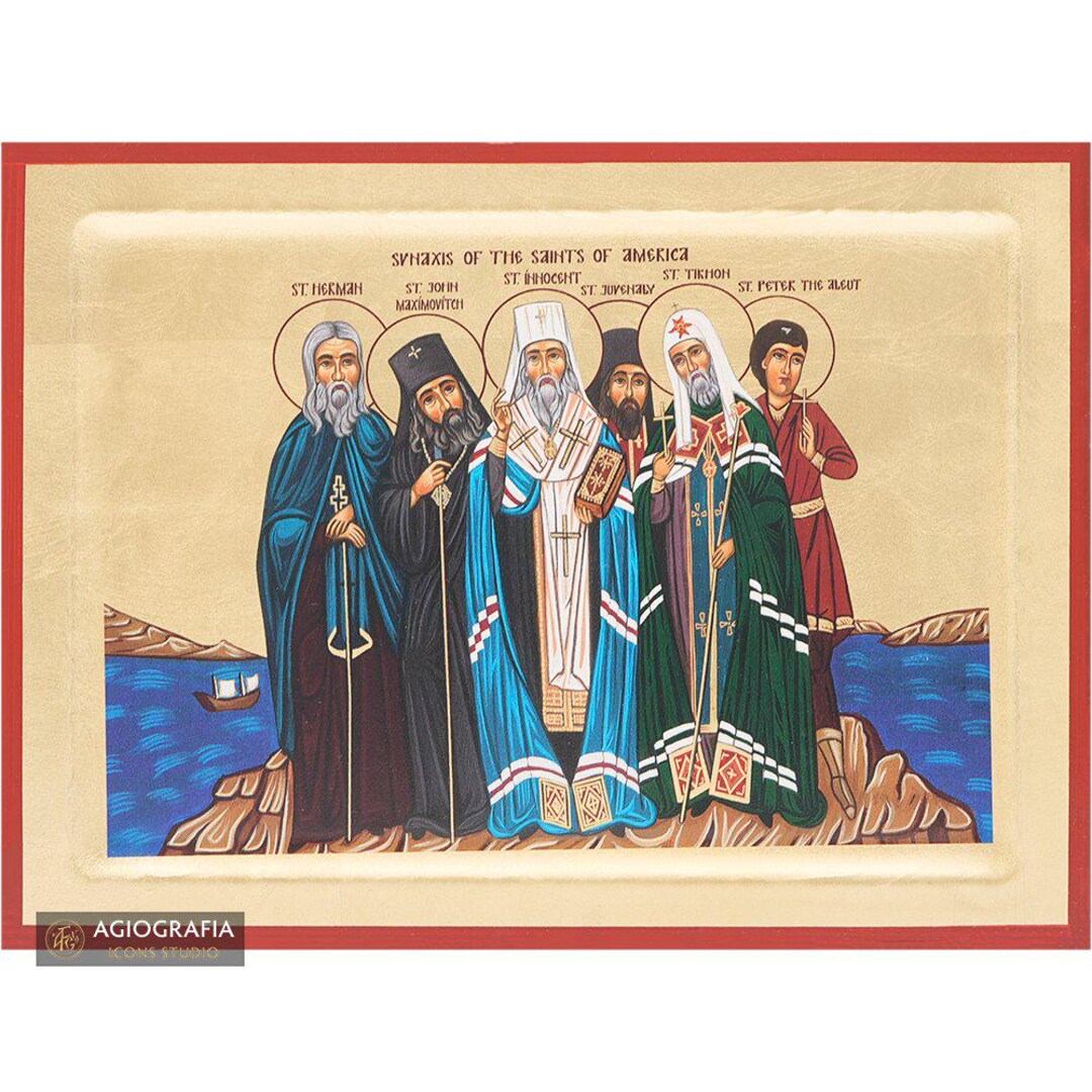 18k Synaxis of the Saints of America Christian Orthodox Icon on Wood ...